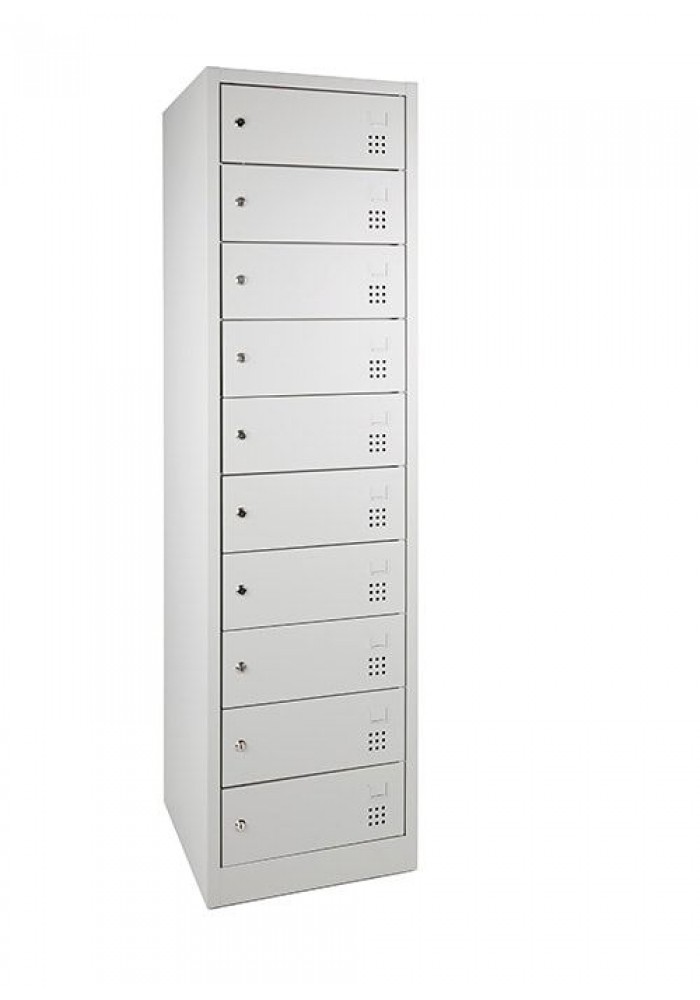 Laptopkast LCL (met laadstation), Dicht, Met 10 afsluitbare lockers Grijs|VDB Kantoortotaal
