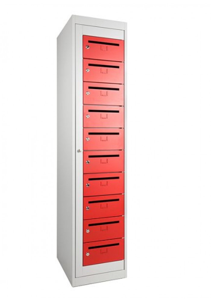Postkast MBC 10 deuren Grijs/Rood|VDB Kantoortotaal