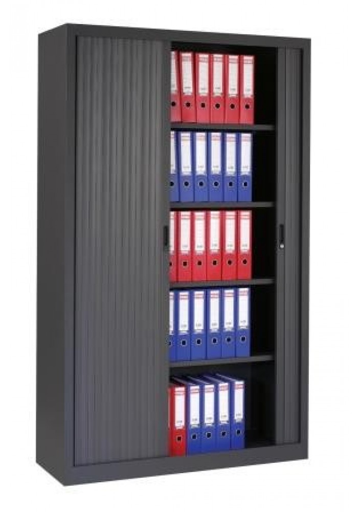 Roldeurkast/Archiefkast  Zwart 1950 x 1200 x 450 incl 4 legborden| VDB Kantoortotaal
